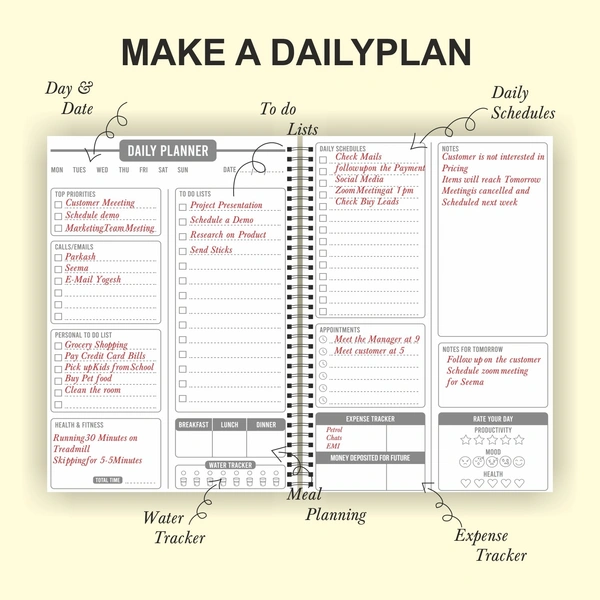 Thinkcrafts  Daily Planner Undated, Schedule Your Day, Manage to-do List, Goals Tracker, Wellness Tracker