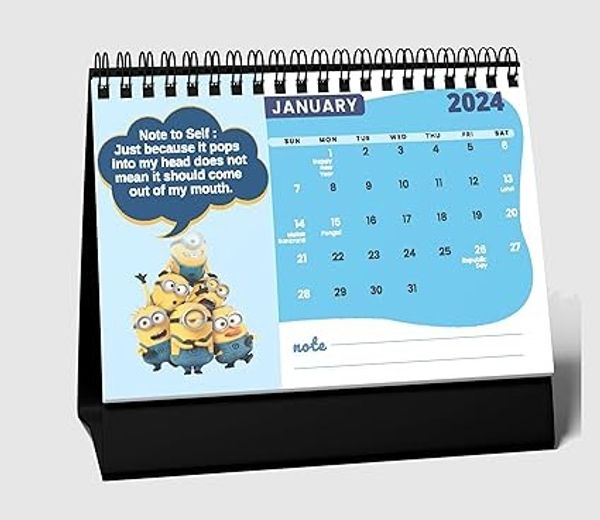 AccuPrints 2024 Minion Design Desktop Calendar and Planner (8.2 x 5.8-inch)
