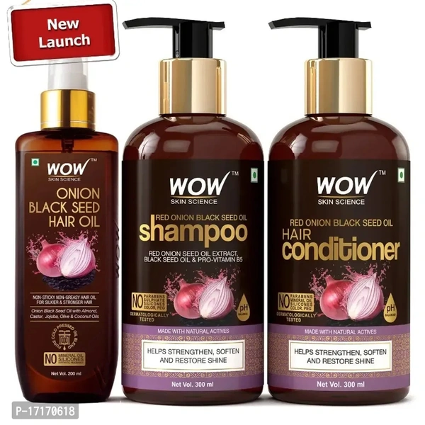 Onion Oil Hair Care Kit for Hair Fall Control - Shampoo 300ml + Conditioner 300ml + Onion Hair Oil 200ml - 300ml+300ml+200ml
