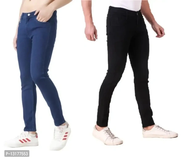 Classic Men Stretchable Denim Jeans, Pack of 2 - Navy Blue, 32