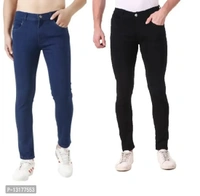 Classic Men Stretchable Denim Jeans, Pack of 2 - Navy Blue, 34