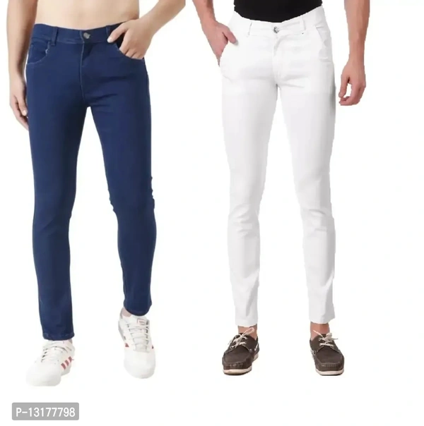 Classic Men Stretchable Denim Jeans, Pack of 2( Blue White) - White, 30