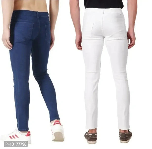 Classic Men Stretchable Denim Jeans, Pack of 2( Blue White) - White, 30