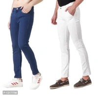 Classic Men Stretchable Denim Jeans, Pack of 2( Blue White) - White, 32