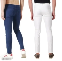Classic Men Stretchable Denim Jeans, Pack of 2( Blue White) - White, 32