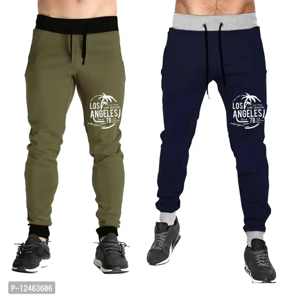 Stylish Multicoloured Cotton Blend Abstract Print Track Pants For Men Pack Of 2 - Navy Blue, L