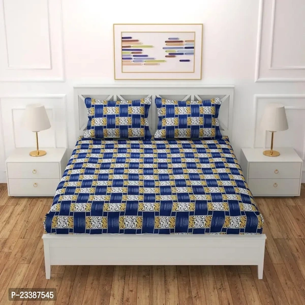 Beautiful Polyester Printed Double bedsheet With 2 Pillow Covers ( 85 inches X 85 inches ) - Navy Blue