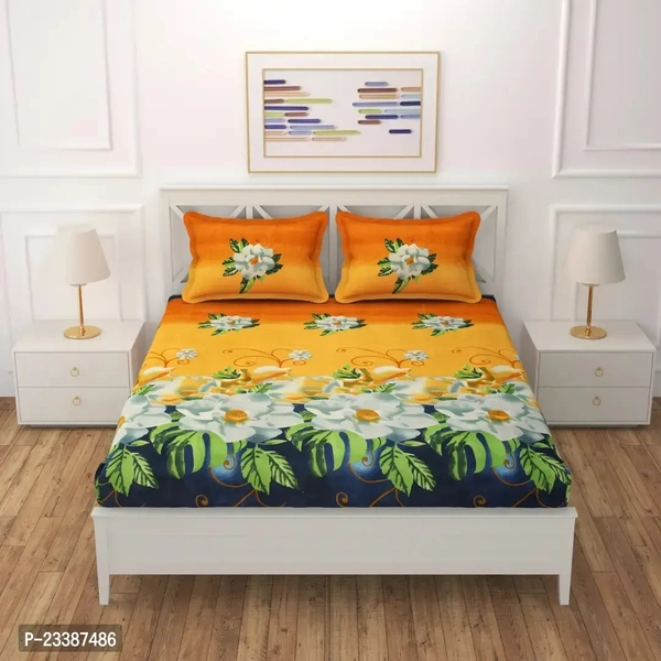 Beautiful Polyester Printed Double bedsheet With 2 Pillow Covers ( 85 inches X 85 inches ) - Gold