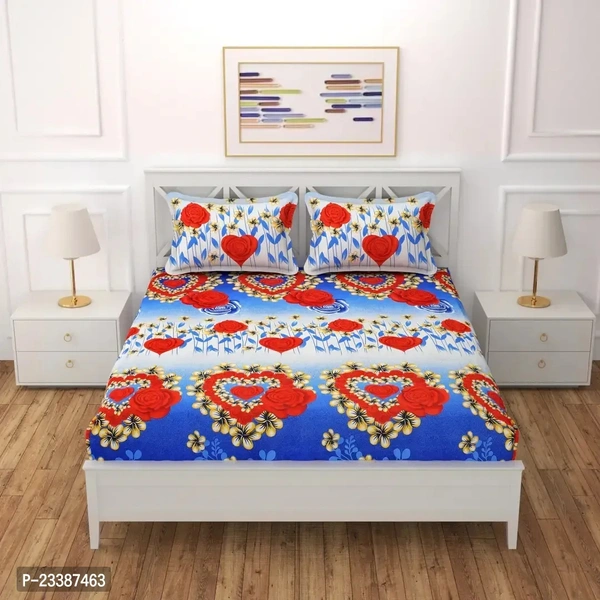 Beautiful Polyester Printed Double bedsheet With 2 Pillow Covers ( 85 inches X 85 inches ) - Cornflower Blue