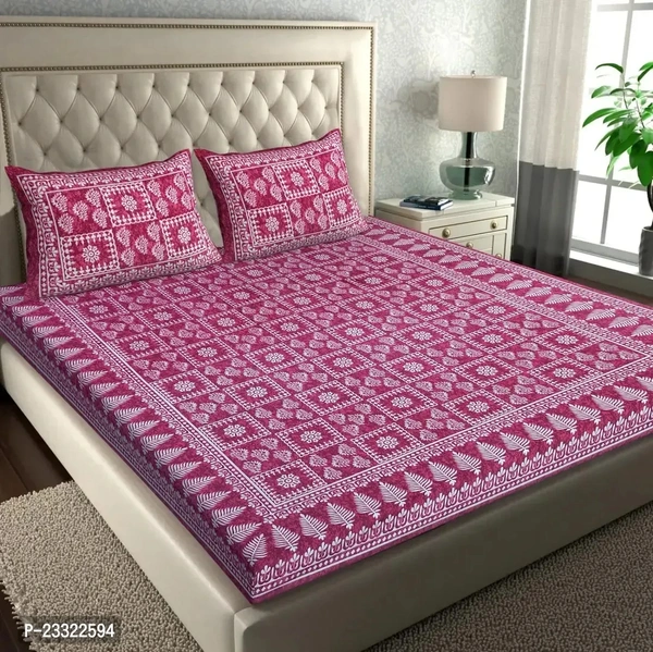 Comfortable Cotton Double Size Bedsheet 1 Bedsheet With 2 Pillowcovers - Magenta / Fuchsia
