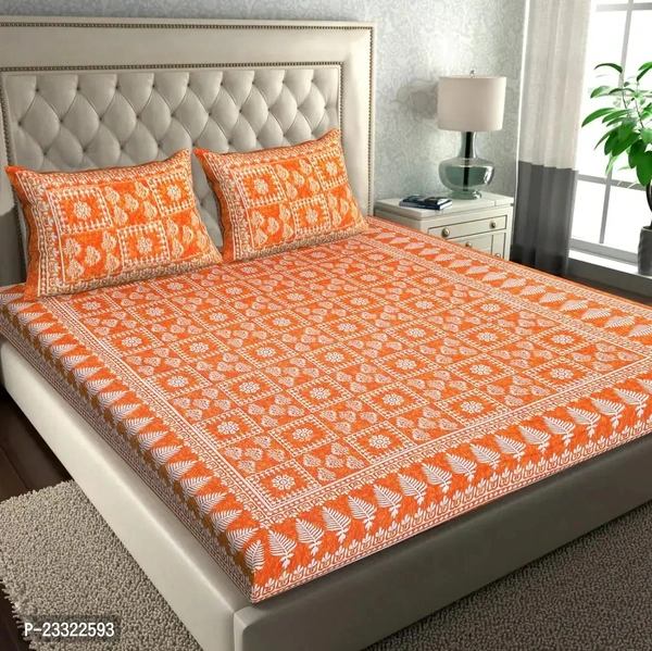 Comfortable Cotton Double Size Bedsheet 1 Bedsheet With 2 Pillowcovers - International Orange