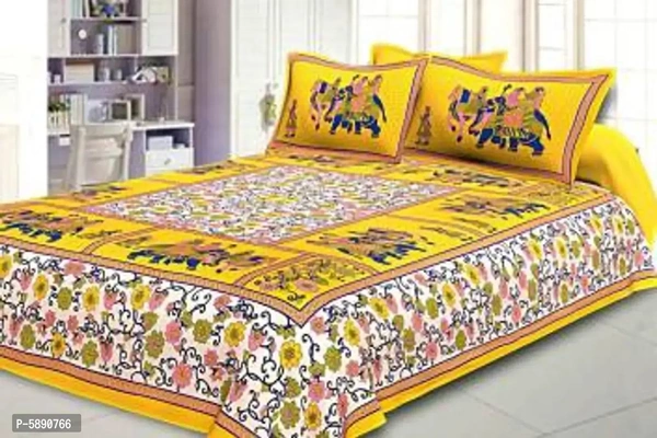 Comfortable Cotton Printed Double Bedsheet with Two Pillow Covers - Bright Sun, Freesize