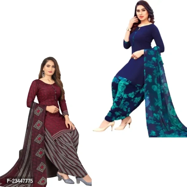 Stylish Women Crepe Unstitched Dress Material with Dupatta Pack of 2 - Navy Blue