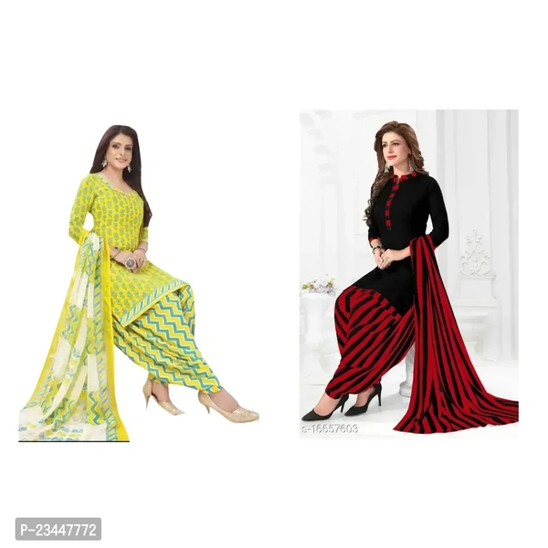 Stylish Women Crepe Unstitched Dress Material with Dupatta Pack of 2 - Black