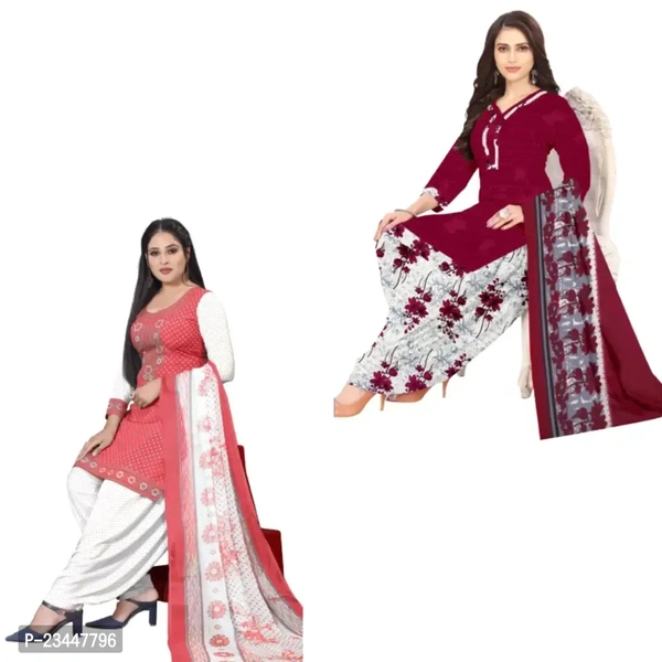 Stylish Women Crepe Unstitched Dress Material with Dupatta Pack of 2 - Wild Watermelon