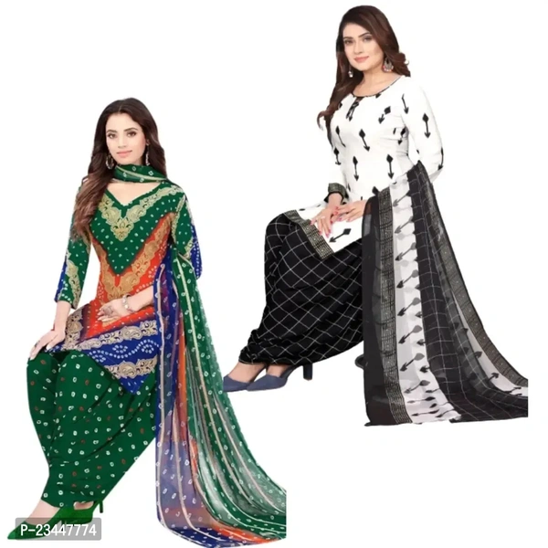 Stylish Women Crepe Unstitched Dress Material with Dupatta Pack of 2 - White