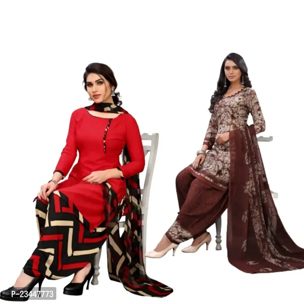 Stylish Women Crepe Unstitched Dress Material with Dupatta Pack of 2 - Red