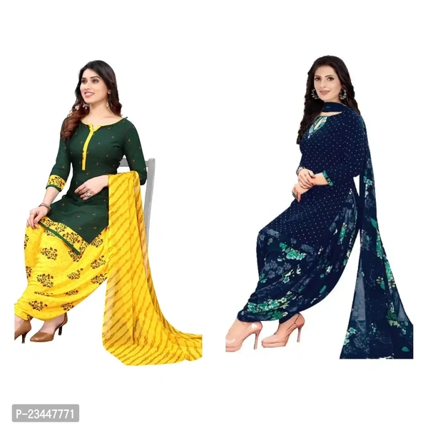 Stylish Women Crepe Unstitched Dress Material with Dupatta Pack of 2 - Yellow