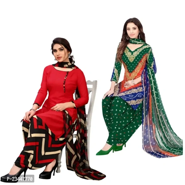 Stylish Women Crepe Unstitched Dress Material with Dupatta Pack of 2 - Teal