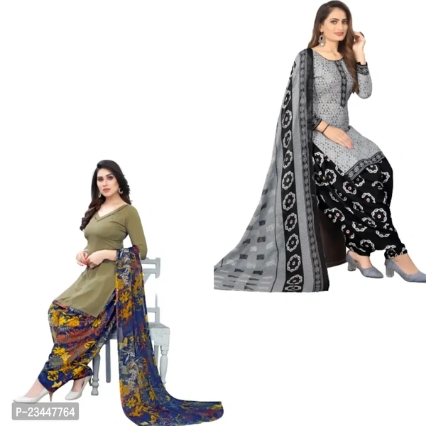 Stylish Women Crepe Unstitched Dress Material with Dupatta Pack of 2 - Gray