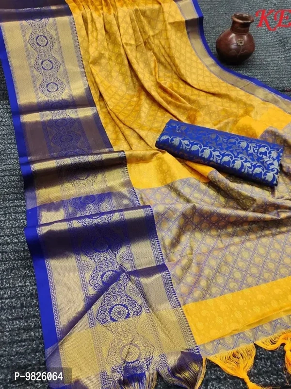 Cotton Silk Saree With Blouse Piece - Yellow