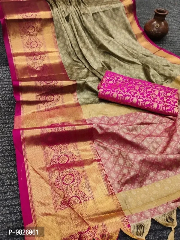 Cotton Silk Saree With Blouse Piece - Magenta / Fuchsia