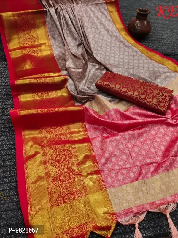Cotton Silk Saree With Blouse Piece - Gray