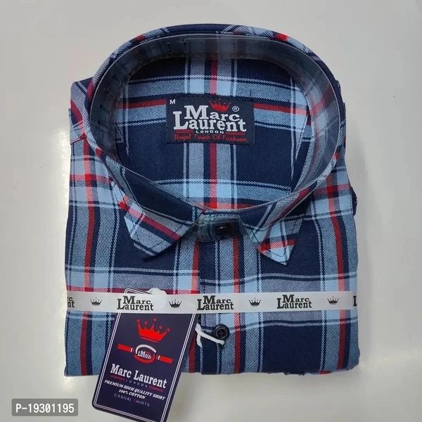 Men's Check Shirts - Navy Blue, L