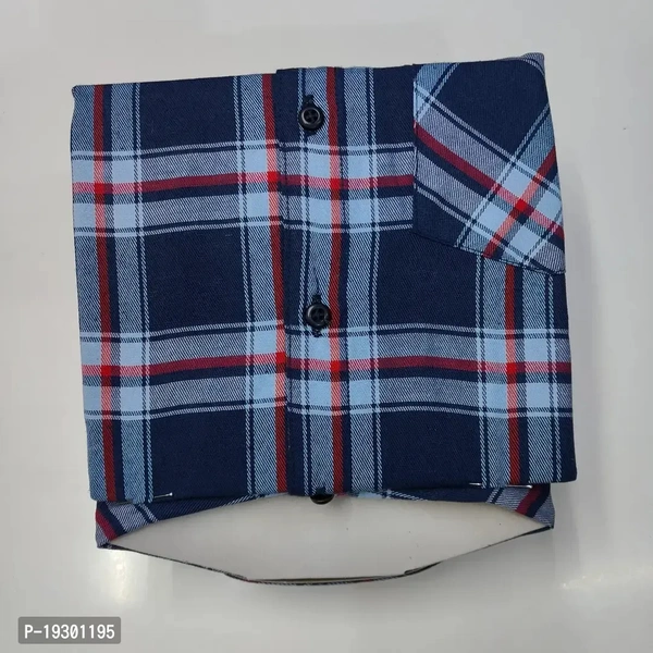 Men's Check Shirts - Navy Blue, L