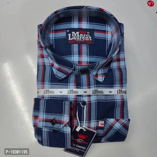 Men's Check Shirts - Navy Blue, L