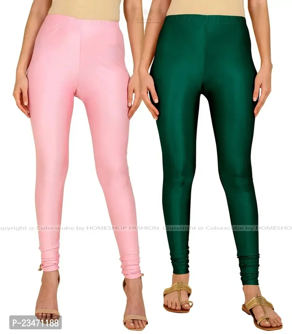 Stylish Women Lycra Blend Leggings Pack of 2 - Pink Lace