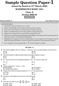 Oswal Sample Papers 10th Mathematics Basic
