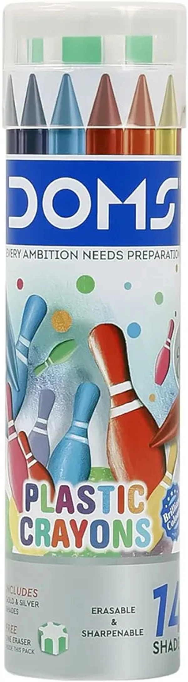 Doms 14 Shades Erasable Plastic Crayons Round Tin Box