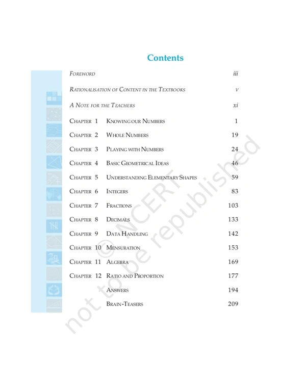 6th Class Rbse/Ncert Mathematics Book 