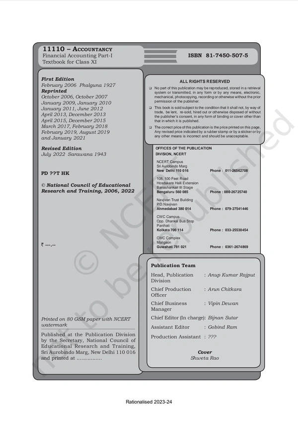 11th Class Rbse/Ncert Accountancy Subject book Financial Accounting