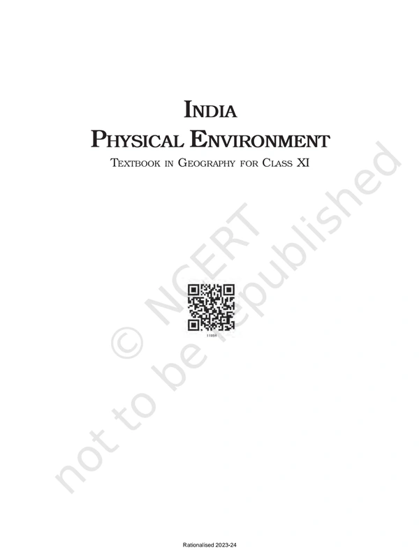 11th Class Rbse/Ncert Geography Subject book India Physical Environment