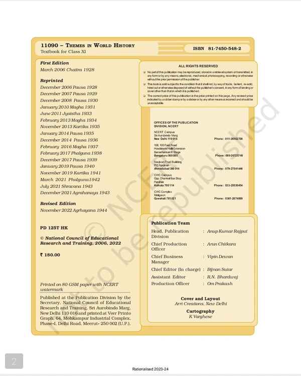 11th Class Rbse/Ncert Hostory Subject book Themes In World History(11090)