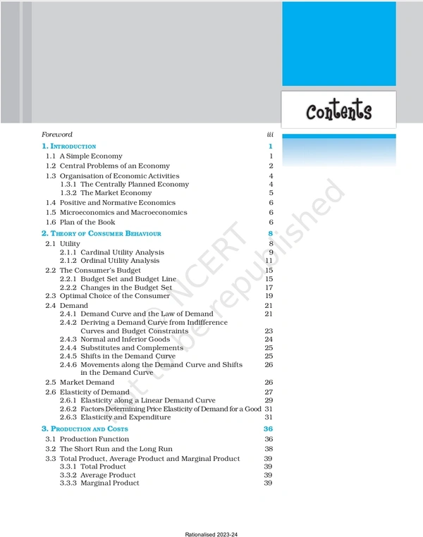 11th Class Rbse/Ncert Economics Subject book Microeconomics(12103)