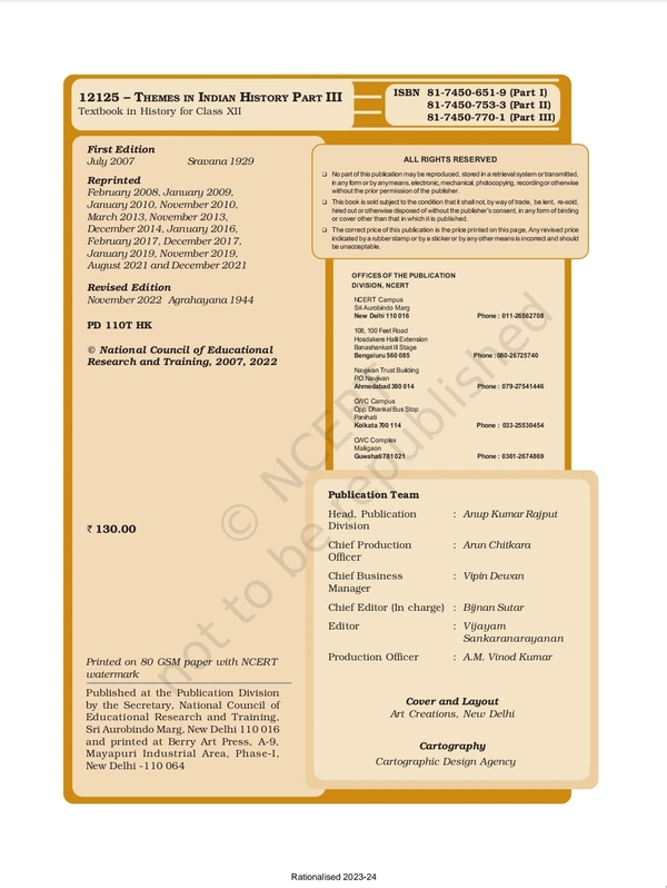 12th Class Rbse/Ncert History Subject book Themes In World History Part-3 (12125)
