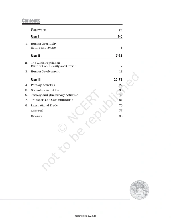 12th Class Rbse/Ncert Geography Subject book Human Geography (12097)