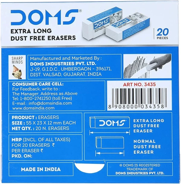 Doms Dustless Eraser Set Of 20 Big Size
