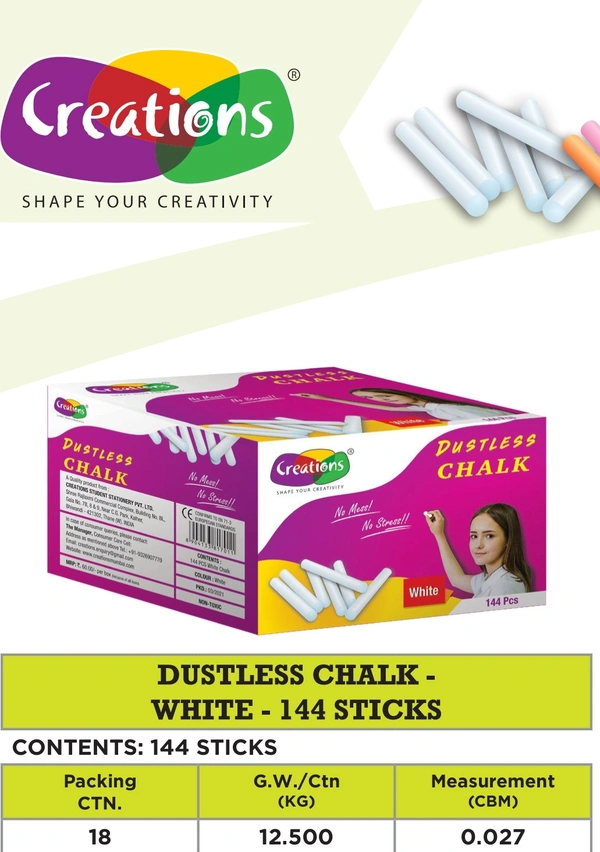 Creation Dustless Chalk 144pc White