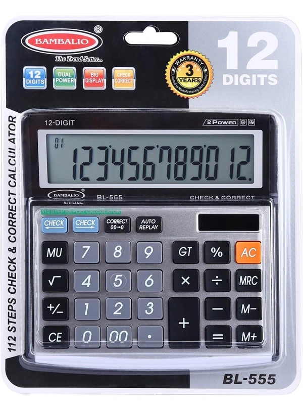 Bambalio BL-555 12 Digits Electronic Calculator with Big Digits Display 
