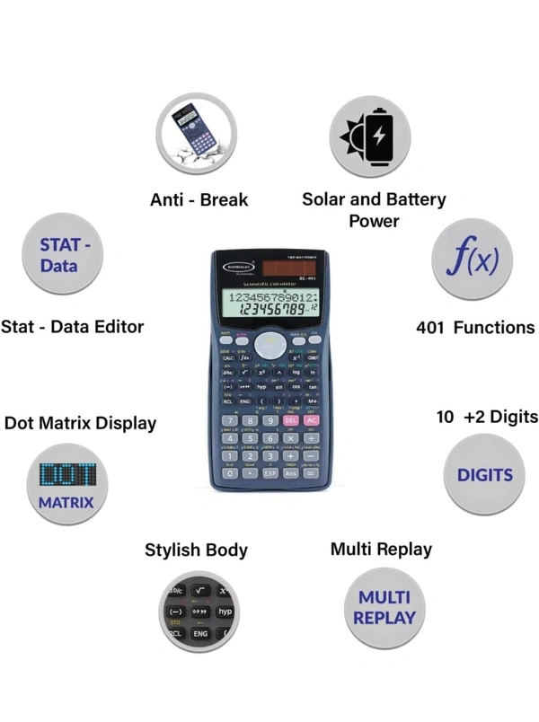 Bambalio BL-991MS 401 Functions and 2 Line LCD Display Scientific Calculator 