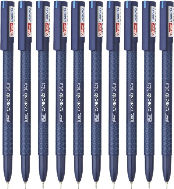 FLAIR Carbonix Blu Ball Pen Wallet Pack | 0.7 mm Tip Size | Low-Viscosity Ink With Double Writing Length | Smudge Free Writing, Attractive Body Graphics | Blue Ink, - Blue