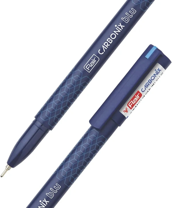 FLAIR Carbonix Blu Ball Pen Wallet Pack | 0.7 mm Tip Size | Low-Viscosity Ink With Double Writing Length | Smudge Free Writing, Attractive Body Graphics | Blue Ink, - Blue