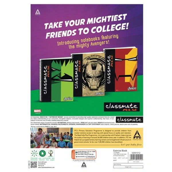 Classmate Notebook A4 Size Ruled|Single Line 172 Page Register