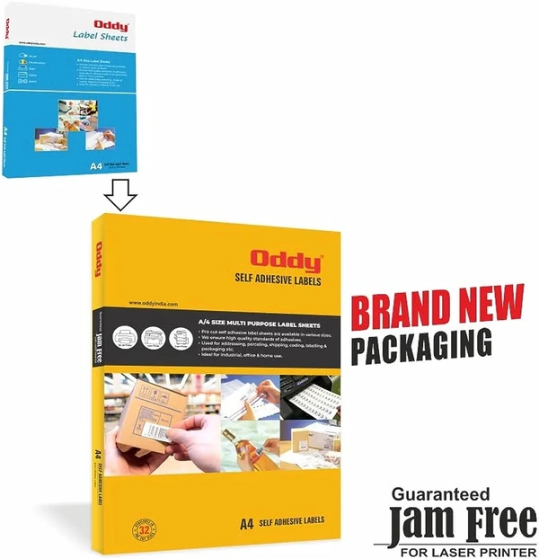 Oddy A4 Paper Label Stickers for Laser & Inkjet Printers | 2 Labels Per Sheet - Pack of 100 Sheets | for Shipping, Address, Folders