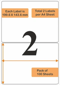 Oddy A4 Paper Label Stickers for Laser & Inkjet Printers | 2 Labels Per Sheet - Pack of 100 Sheets | for Shipping, Address, Folders