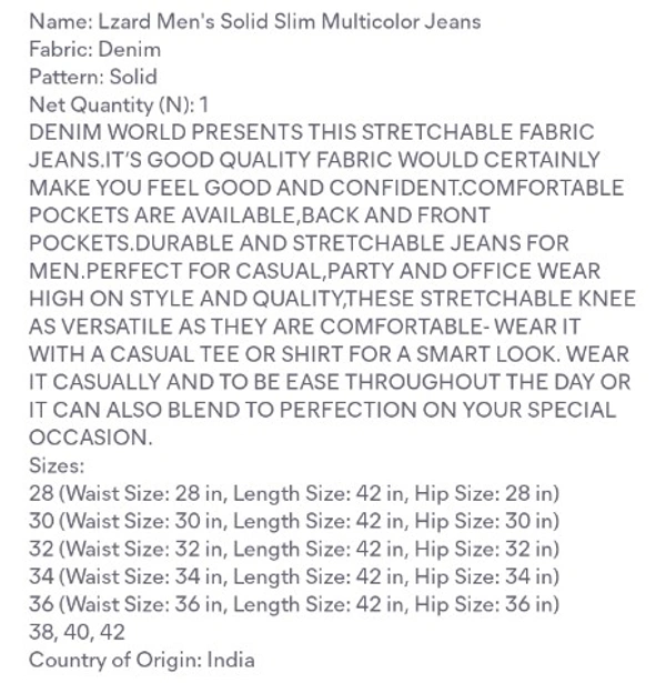 Lzard Solid Slim Men's Jeans 👖 - 28